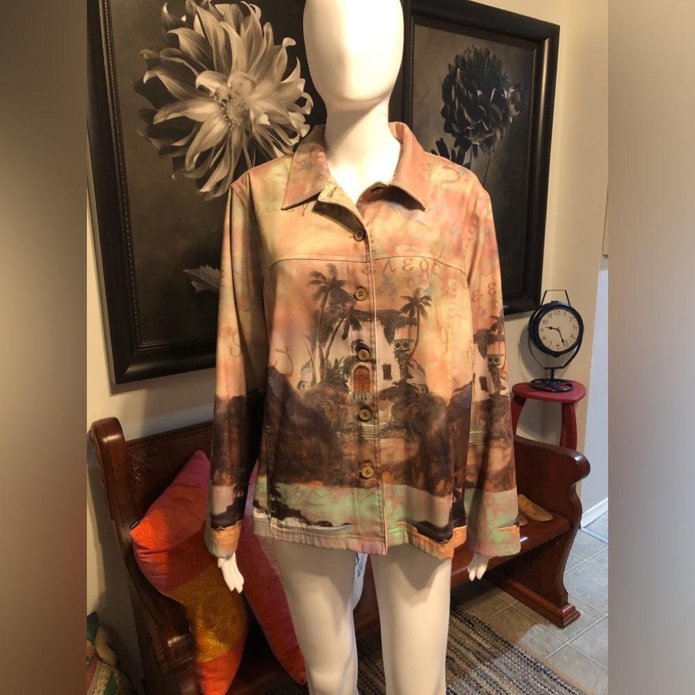 Tropical Print Button-Up Jacket by TanJay